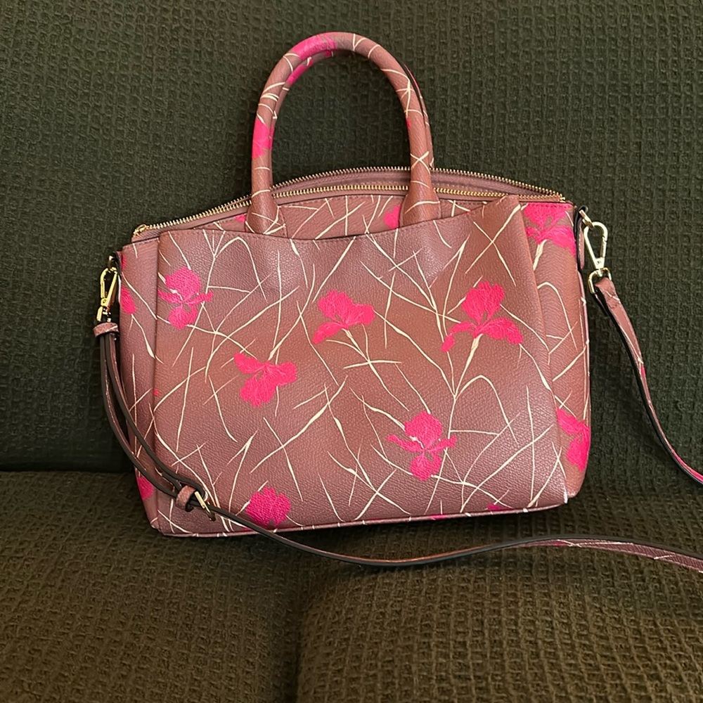 Floral Pink and Brown Women's Handbag